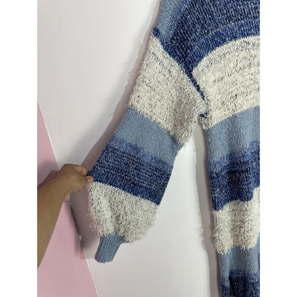 Free People Sweater Dress M Making Waves Blue Striped Eyelash-knit‎ Granola Girl